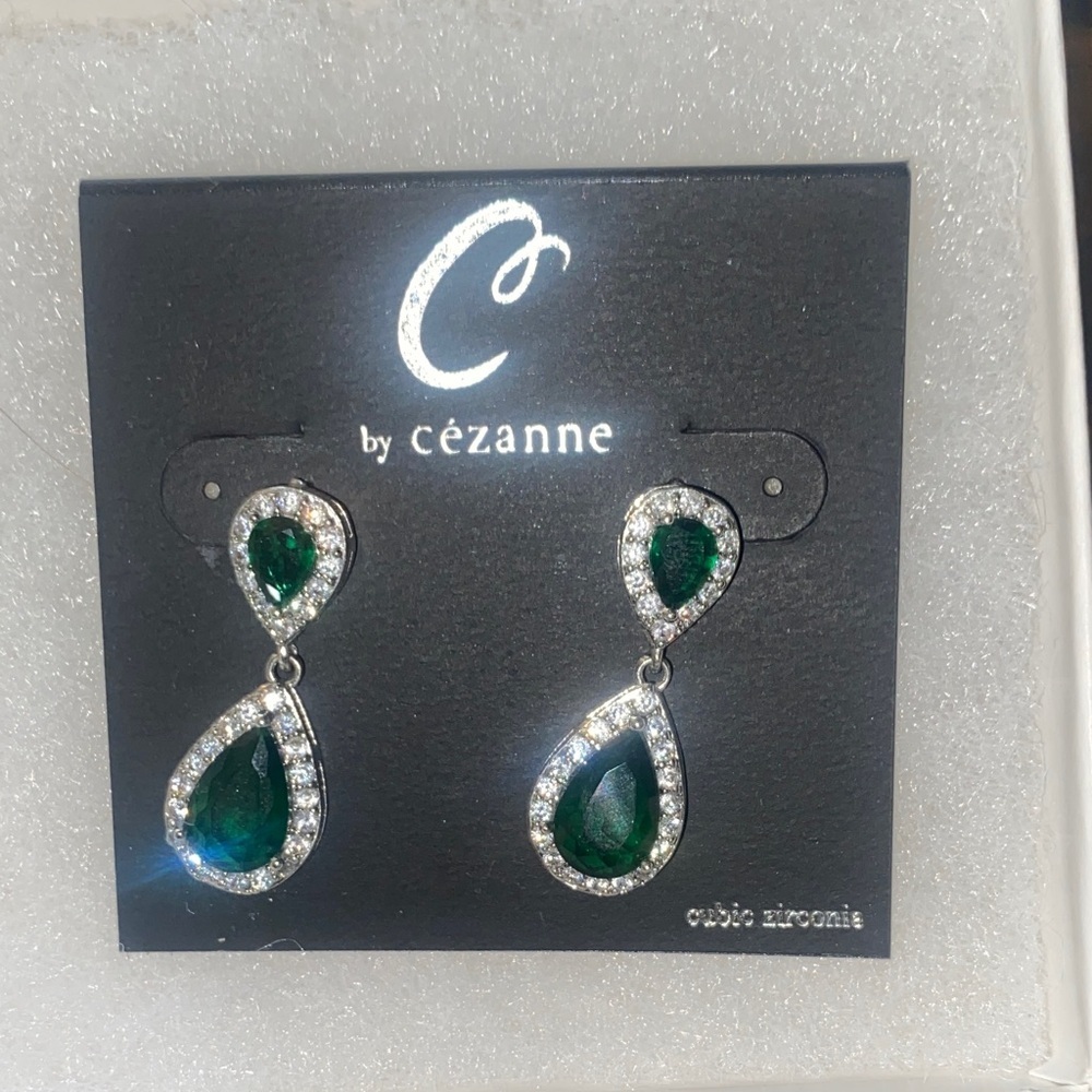 Cezanne Emerald Green and Silver Teardrop Earrings